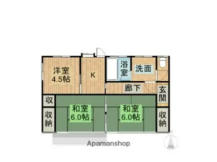 日豊本線 南宮崎駅 徒歩1分 1階建 築43年(3DK)の間取り写真