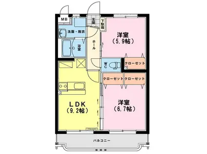 ユーミーアローレ(2LDK/4階)の間取り写真