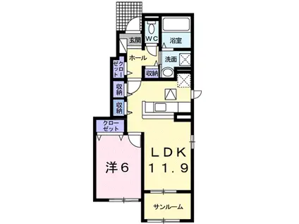 ソラティオ・ファウスト Ⅱ(1LDK/1階)の間取り写真