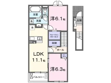 グランブルー高鍋 D(2LDK/2階)の間取り写真