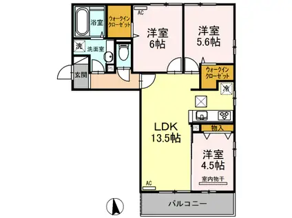 アルモニー B棟(3LDK/1階)の間取り写真
