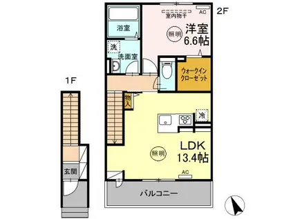 リヴィエール大王(1LDK/2階)の間取り写真