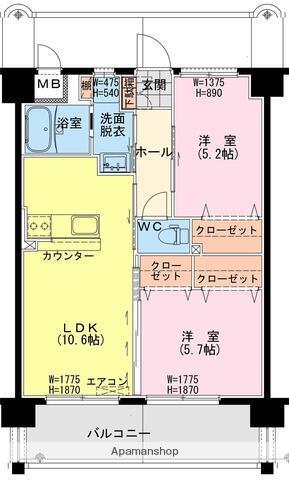 延岡・北小路YMマンション(2LDK/1階)の間取り写真