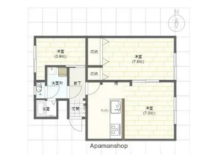 第6三蔵ビル(2LDK/4階)の間取り写真