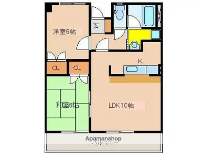 シャルム和知川原(2LDK/5階)の間取り写真