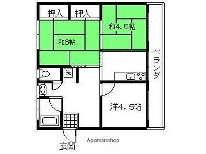 コーポラス湯地(3DK/1階)の間取り写真