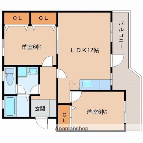 押川コーポ(2LDK/3階)の間取り写真