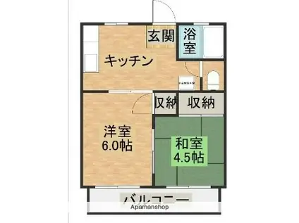 タウニィ希望ヶ丘(2DK/2階)の間取り写真