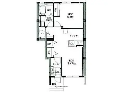 PREMOS A棟(1LDK/1階)の間取り写真