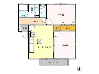 セピアコートⅠ棟(2DK/1階)の間取り写真