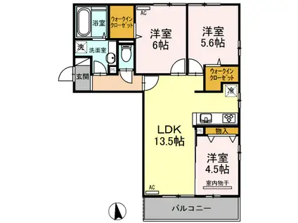 アルモニー B棟(3LDK/2階)の間取り写真
