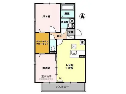 ヴェルドミュールM.I.E B棟(2LDK/1階)の間取り写真