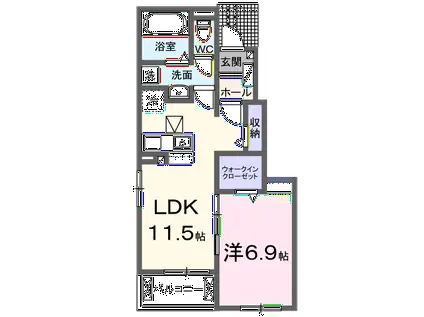 リヴィエール清武 Ⅱ(1LDK/1階)の間取り写真