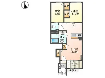 宮崎市本郷北方アパート(2LDK/1階)の間取り写真
