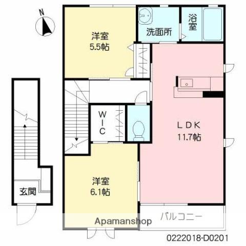 サンク・ブランシェ(2LDK/2階)の間取り写真