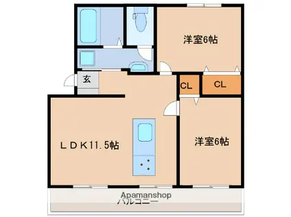 高洲マンション(2LDK/4階)の間取り写真