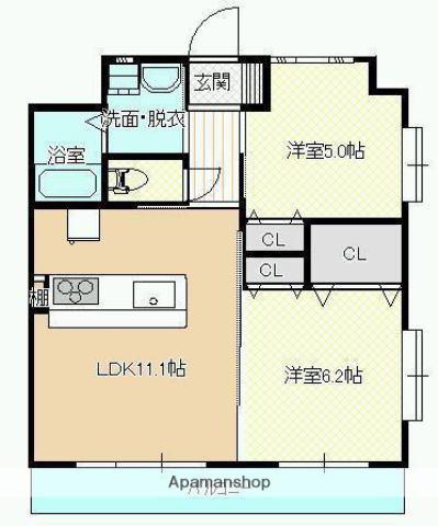 ASTERIA祇園(2LDK/5階)の間取り写真