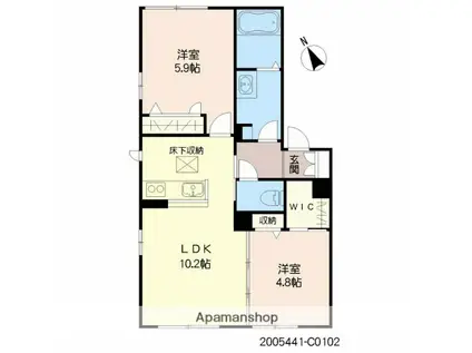 トップスターコート宮崎 C棟(2LDK/1階)の間取り写真