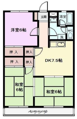 小山ハイツⅡ(3DK/1階)の間取り写真