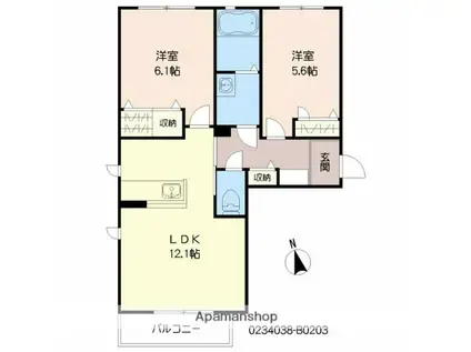 メゾン花咲 弐番館(2LDK/2階)の間取り写真