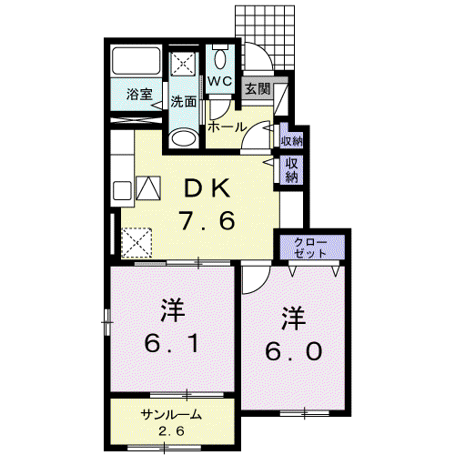 メゾンド エスポワール舞鶴 Ⅰ(2DK/1階)の間取り写真