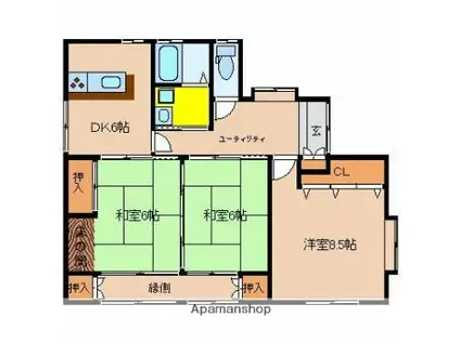 日豊本線 佐土原駅 バス乗車時間:10分 まんだらバス停で下車 徒歩8分 1階建 築28年(3DK)の間取り写真