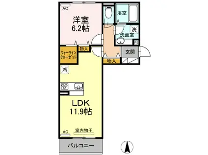 メモリーⅠ(1LDK/2階)の間取り写真