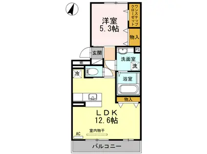 ベルヴュー A棟(1LDK/2階)の間取り写真