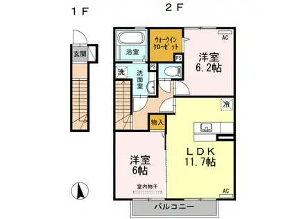セゾン静(2LDK/2階)の間取り写真