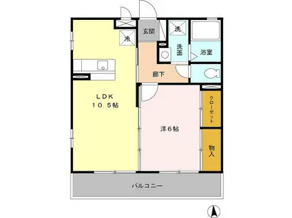 エランビタールSHIOMI(1LDK/2階)の間取り写真