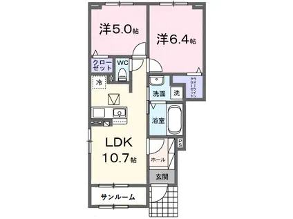 ドゥウェル ノクターン Ⅰ(2LDK/1階)の間取り写真