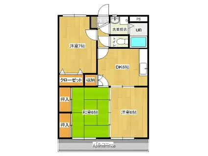 ユーミーはやま壱番館(3DK/3階)の間取り写真