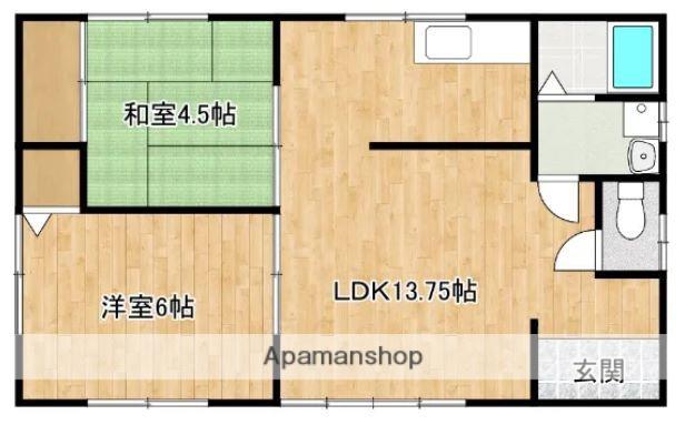 日豊本線 三股駅 バス乗車時間:3分 東高校前バス停で下車 徒歩2分 1階建 築33年(2LDK)の間取り写真