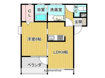 パーシモン(1LDK/1階)の間取り写真