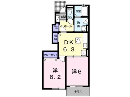 ハーモニー・ベル(2DK/1階)の間取り写真