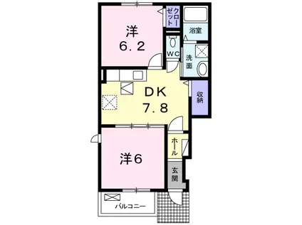 パインフォレスト ソング(2DK/1階)の間取り写真