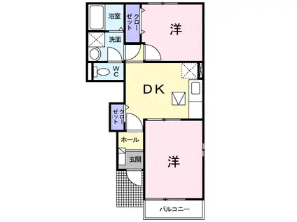 プリムローズヴィラB(2DK/1階)の間取り写真