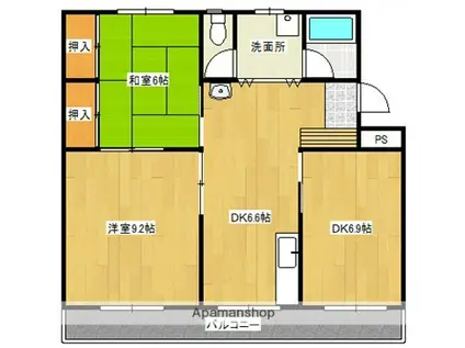 サンハイム都北(3DK/4階)の間取り写真