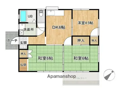 鹿児島県曽於市 1階建 築37年(3DK)の間取り写真