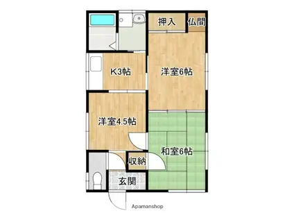 日豊本線 西都城駅 バス乗車時間:20分 末吉仲町バス停で下車 徒歩60分 1階建 築30年(3K)の間取り写真