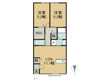 高城町アパートA棟(2LDK/2階)の間取り写真