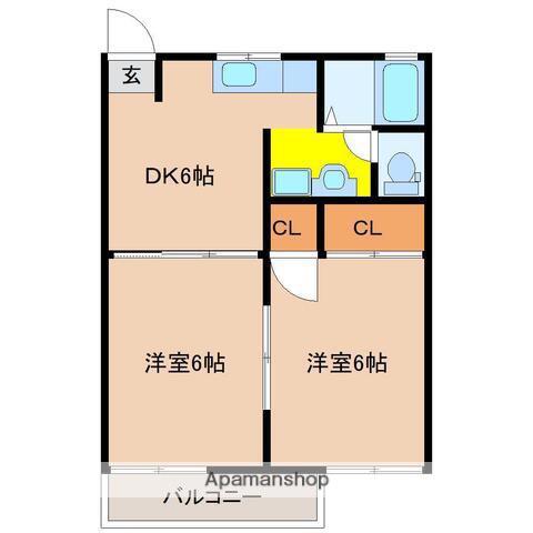 ドミールAB(2DK/2階)の間取り写真