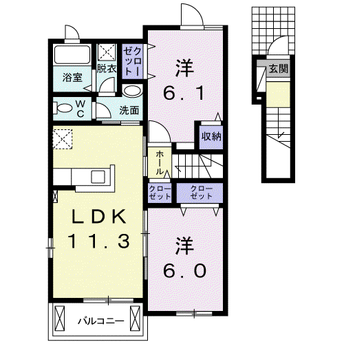 グラース ブリーズ Ⅰ(2LDK/2階)の間取り写真