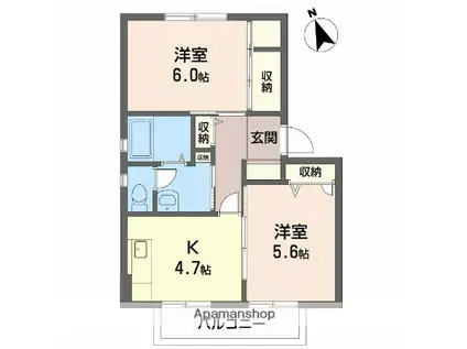 パルモ B棟(2K/2階)の間取り写真