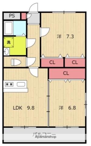 リージングマンション(2LDK/1階)の間取り写真