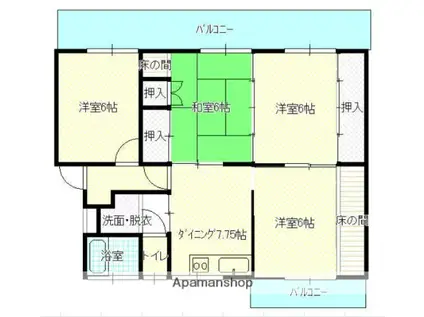 第1鄕橋マンション(4DK/1階)の間取り写真
