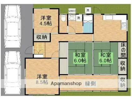 日豊本線 宮崎駅 バス乗車時間：10分 大橋３丁目バス停で下車 徒歩5分 1階建 築52年(4DK)の間取り写真