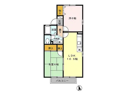 セジュールみなみ B棟(2LDK/2階)の間取り写真