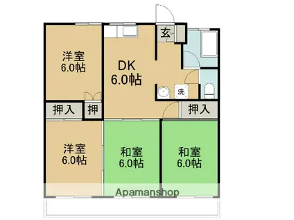 崎原第3マンション(4DK/4階)の間取り写真