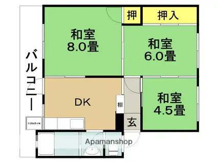 エバーライフ花ヶ島(3DK/1階)の間取り写真